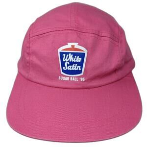 T.I. 5 Panel Pink White Satin Sugar Ball 96 Logo Slideback Camper Hat Vintage